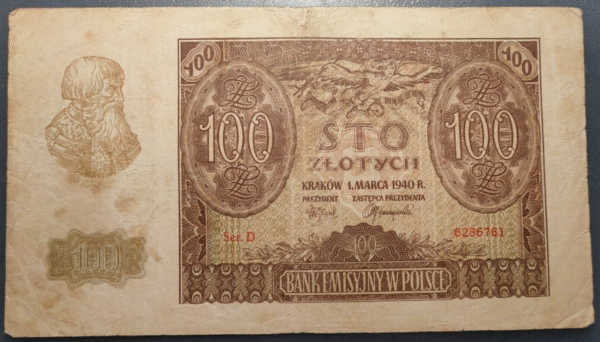 POLONIA POLAND 100 ZLOTYCH 1940 P-97