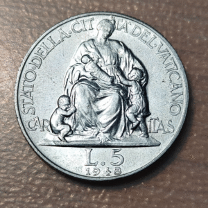 VATICANO PIO XII 5 LIRAS 5 LIRE 1948 SC UNC