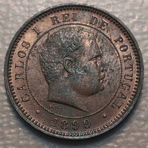 PORTUGAL CARLOS I 5 REIS 1899 SC UNC BRILLO ORIGINAL