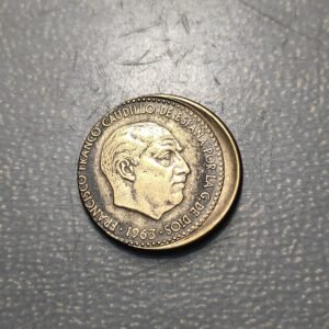 ERROR ESPAÑA ESTADO ESPAÑOL 1 PESETA 1963 (66) ACUÑACION DESPLAZADA ERROR