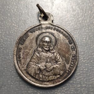 MEDALLA RELIGIOSA SAGRADO CORAZON DE JESUS Y DE MARIA METAL PLATEADO