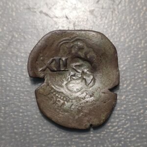 ESPAÑA FELIPE IV RESELLO XII MARAVEDIS 1636 SOBRE 4 MR REYES CATOLICOS