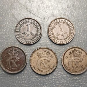 DINAMARCA DENMARK LOTE 5 MONEDAS FREDERIK VIII CHRISTIAN X 1 ORE