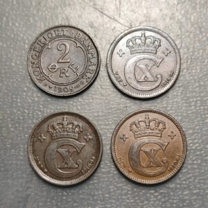 DINAMARCA DENMARK LOTE 4 MONEDAS FREDERIK VIII CHRISTIAN X 2 ORE