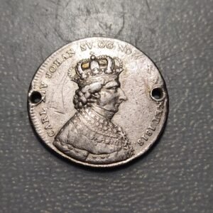 SUECIA SWEDEN CARL XIV CORONACION DEL REY 1/3 RIKSDALER 1818 2 AGUJEROS