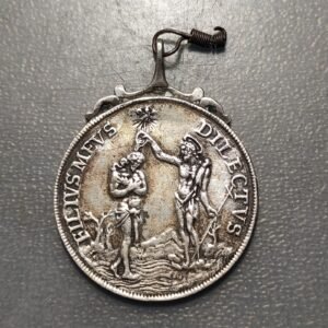 MEDALLA RELIGIOSA ANTIGUA ITALIA SAN JUAN BAUTISMO JESUS MONOGRAMA AVE MARIA