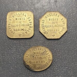 ESPAÑA ASTURIAS MINAS DE ALLER SOCIEDAD HULLERA CIRCULO OBRERO LOTE DE 3 FICHAS