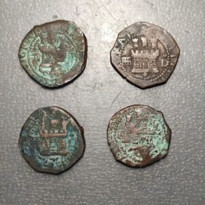 ESPAÑA SEGOVIA FELIPE II LOTE DE 4 MONEDAS DE 2 CUARTOS