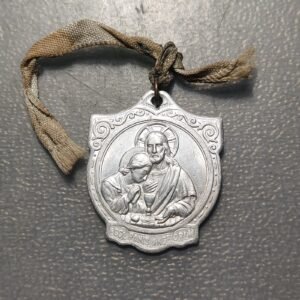 MEDALLA RELIGIOSA ITALIA PRIMERA COMUNION JESUS CON CALIZ Y NIÑO ALUMINIO