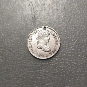 BOLIVIA POTOSI FERDINANDO VII 1/2 REAL 1824 AGUJERO PERO CONSERVACION ALTA