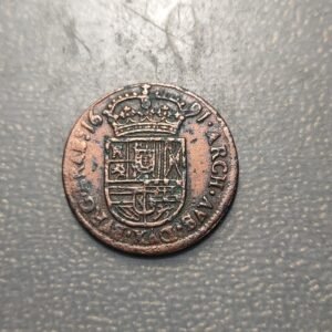 IMPERIO ESPAÑOL PAISES BAJOS BRUSELAS CARLOS II 1 LIARD 1691 MBC