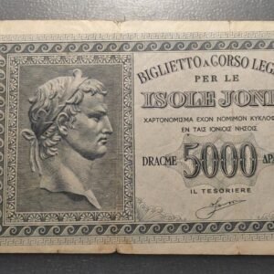 GRECIA GREECE IONIAN ISLANDS ITALIAN 5000 DRACME 5000 DRACHMAI 1941 PM18a BC+