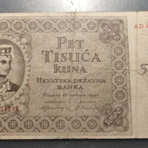 CROACIA CROATIA 5000 KUNA 1943 P-14 BC+/MBC-
