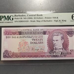 BARBADOS 20 DOLLARS 1986 P-39 SC UNC 66 EPQ