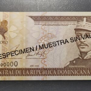 REPUBLICA DOMINICANA DOMINICAN REPUBLIC 20 PESOS 2001 P-169 "SPECIMEN"
