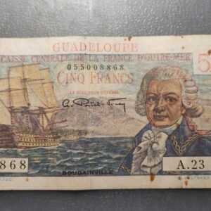 GUADALUPE GUADELOUPE 5 FRANCS 1947-1949 P-31 BC+/MBC