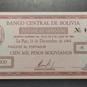 BOLIVIA 100.000 PESOS BOLIVIANOS 21/12/1984 P-188 SC UNC