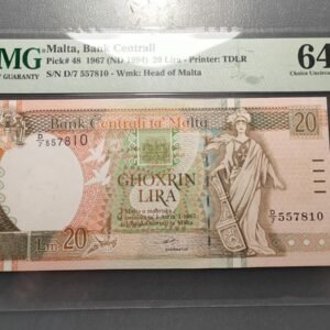 MALTA 20 LIRA 1967 (ND 1994) P-48 SC UNC 64 EPQ