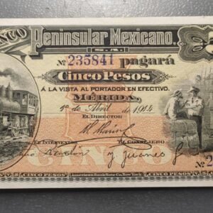 MEXICO BANCO PENINSULAR 5 PESOS 01/04/1914 P-5465a SC-/SC