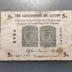 CEYLON CEILAN 5 CENTS 01/06/1942 P-42