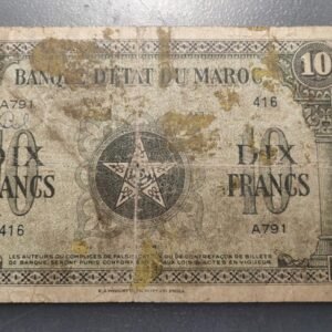 MOROCCO MARRUECOS 10 FRANCS 1944 P-25