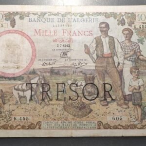 ARGELIA ALGERIA 1000 FRANCS 3/7/1942 OVERPRINT "TRESOR" P-89