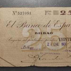 ESPAÑA BILBAO BANCO DE VIZCAYA 25 PESETAS 27/01/1937 PS552g