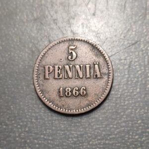 FINLANDIA RUSIA RUSSIAN FINLAND 5 PENNIA 1866 MBC-