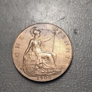 GREAT BRITAIN GRAN BRETAÑA EDWARD VII 1 PENNY 1909 SC UNC BRILLO ORIGINAL
