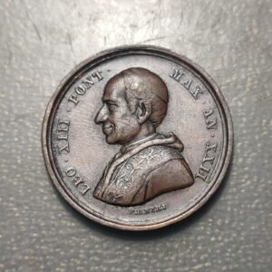 MEDALLA RELIGIOSA ROMA 1900 LEON XIII PUERTA SANTA COBRE 30 mm 10,8g