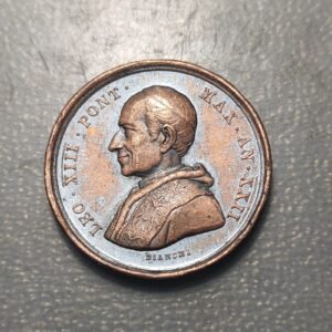 MEDALLA RELIGIOSA ROMA 1900 LEON XIII PUERTA SANTA COBRE 30 mm 10,8g