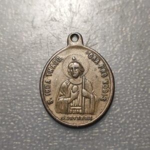MEDALLA RELIGIOSA SIGLO XIX SAN JUDAS TADEO NOMBRE JESUS TODA RODILLA SE DOBLE