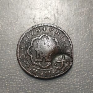 ESPAÑA FELIPE IV RESELLO XXII MR 1636 SOBRE 4 MR 1602 RESELLADO VIII MR 1603-06
