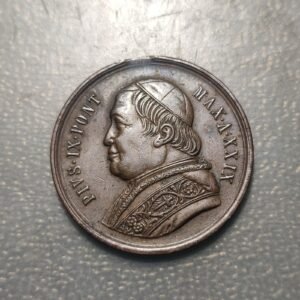 MEDALLA RELIGIOSA 1877 JUBILEO EPISCOPAL PIO IX COBRE FALTA ANILLA