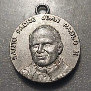 MEDALLA RELIGIOSA JUAN PABLO II SANTA TERESA DE JESUS METAL BLANCO