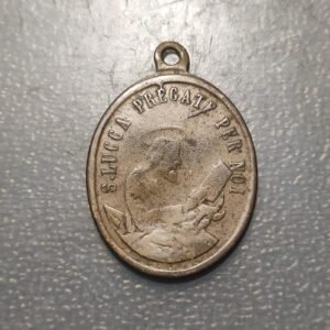 MEDALLA RELIGIOSA SIGLO XIX SAN LUCAS AUXILIO DE LOS CRISTIANOS BRONCE