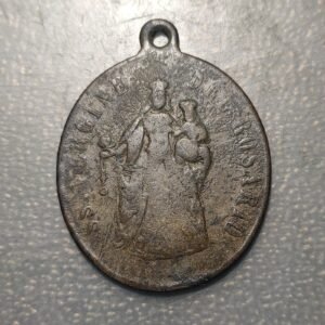 MEDALLA RELIGIOSA ITALIA SIGLO XIX VIRGEN DEL ROSARIO TIGRAMA DE SAN BERNARDINO