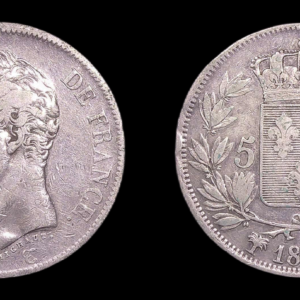 FRANCIA FRANCE CHARLES X 5 FRANCS 1826 MA MARSELLA MARSEILLE MBC-/MBC PLATA