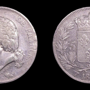 FRANCIA FRANCE LOUIS XVIII 5 FRANCS 1824 W LILLE MBC PLATA